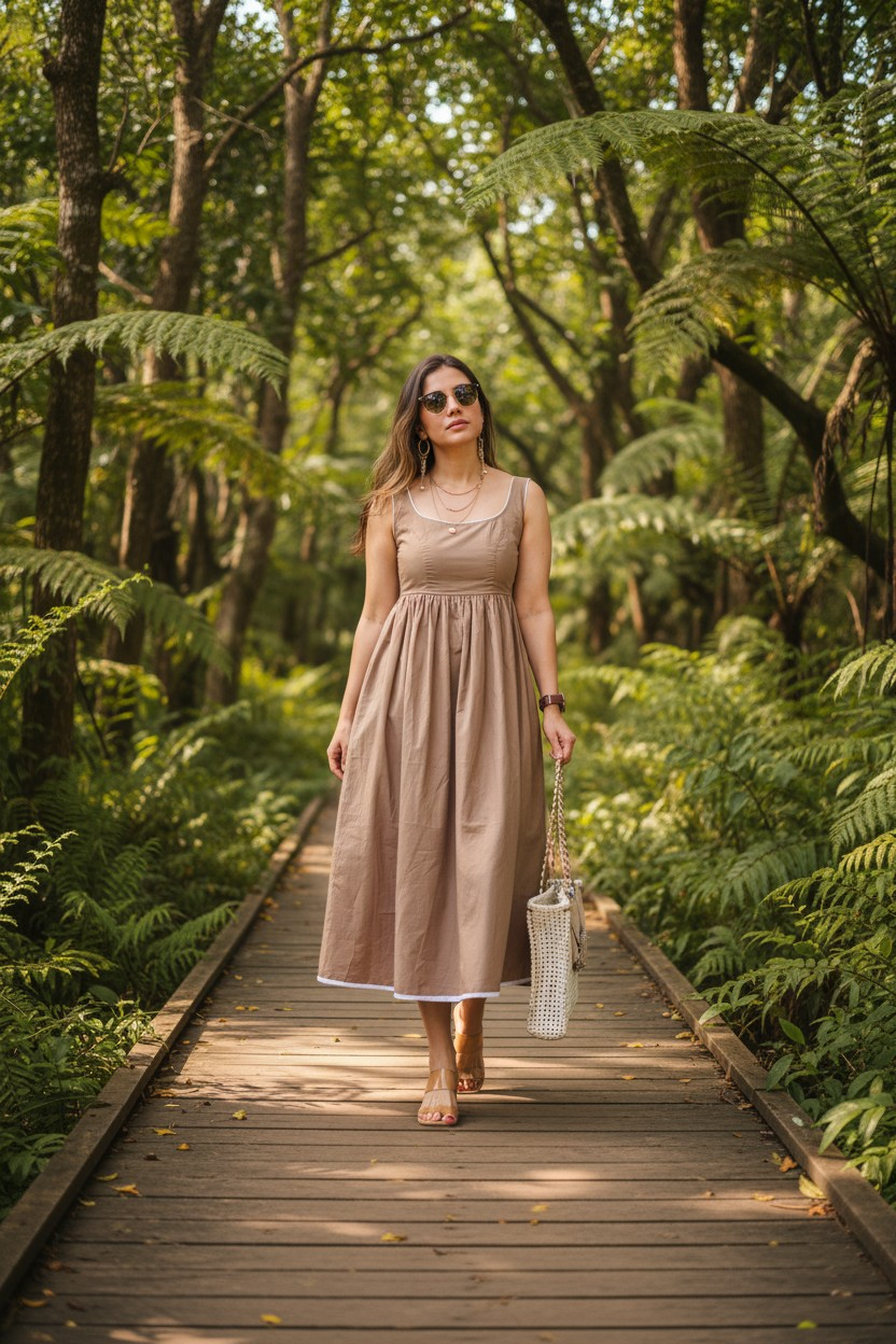 Mocha Cotton  Midi Dress
