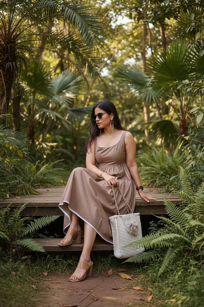 Mocha Cotton  Midi Dress