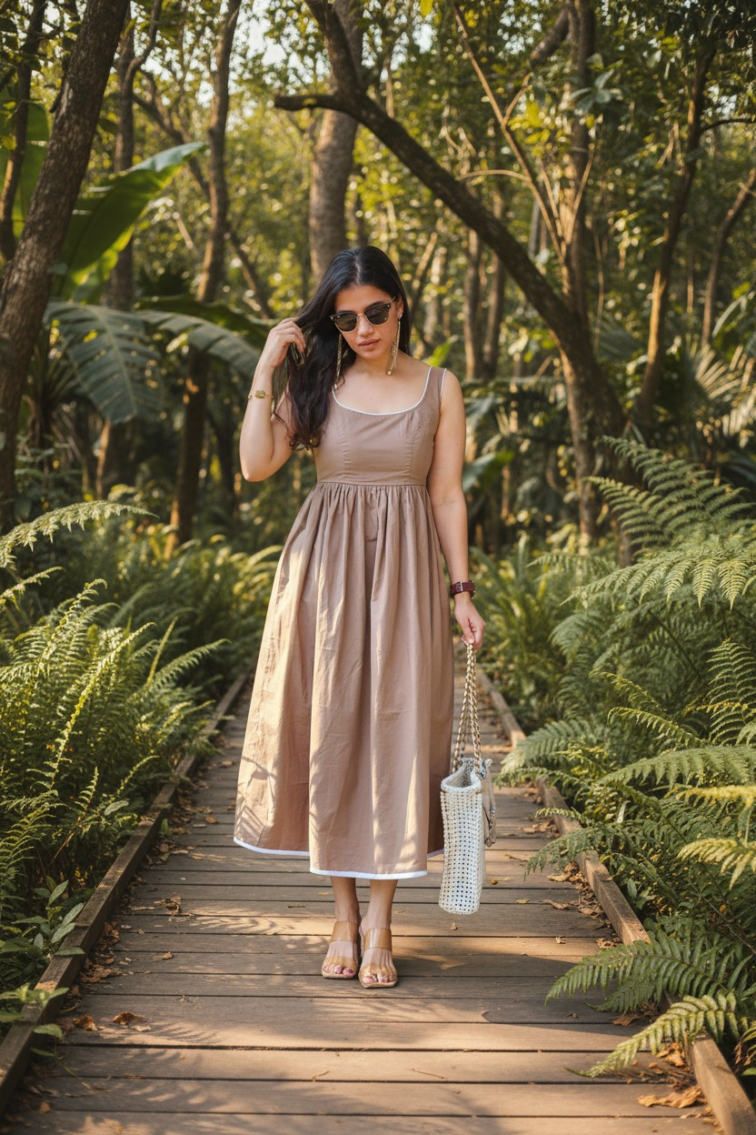 Mocha Cotton  Midi Dress
