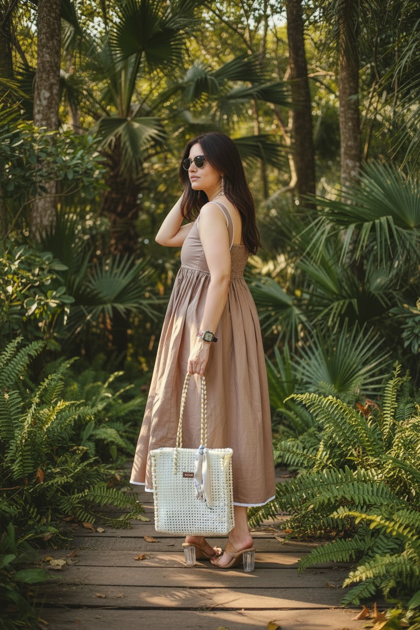 Mocha Cotton  Midi Dress