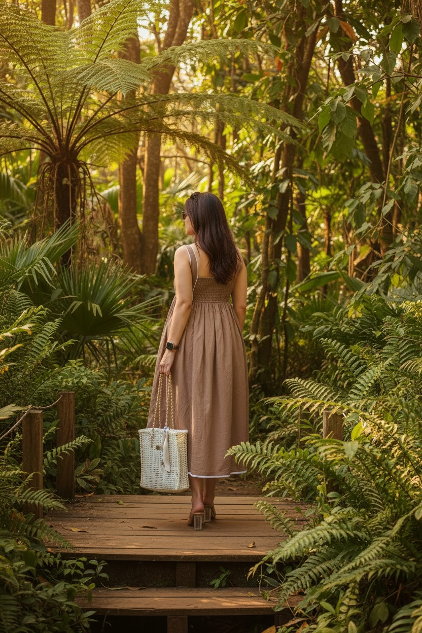 Mocha Cotton  Midi Dress