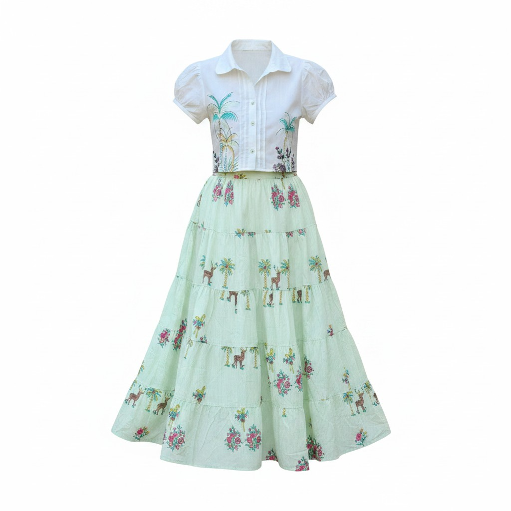 White Tropical Embroidered Co-ord Set