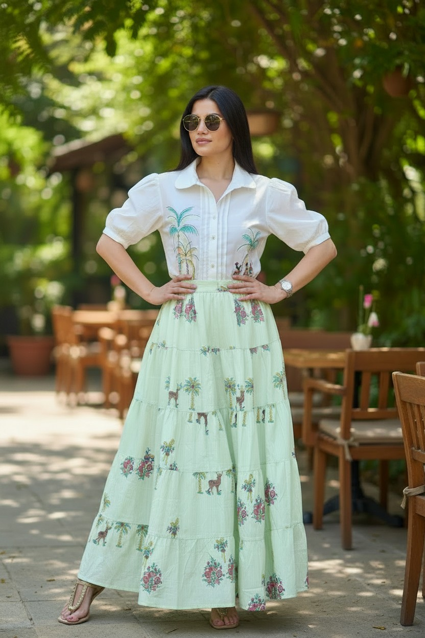 White Tropical Embroidered Co-ord Set