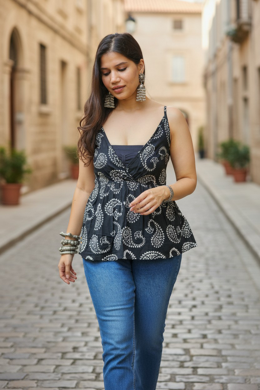 Paisley Print Peplum Cami Top