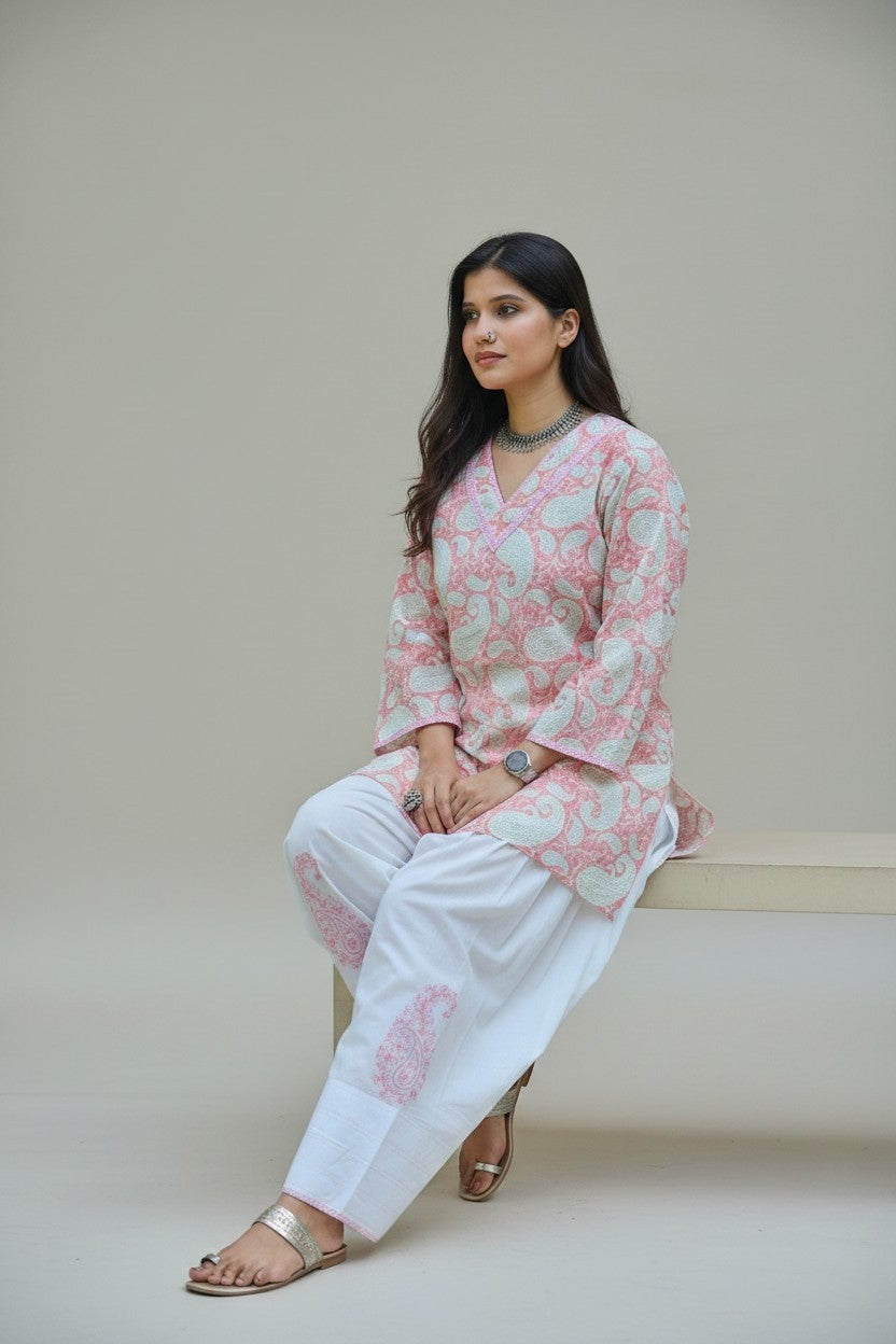 Pink Cotton Farshi Kurta Set