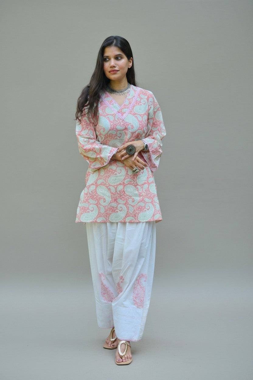 Pink Cotton Farshi Kurta Set