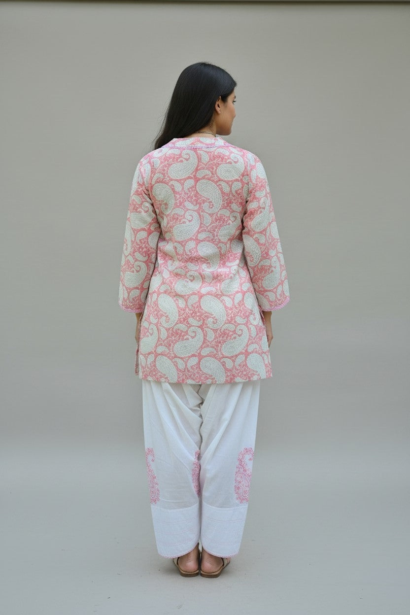 Pink Cotton Farshi Kurta Set