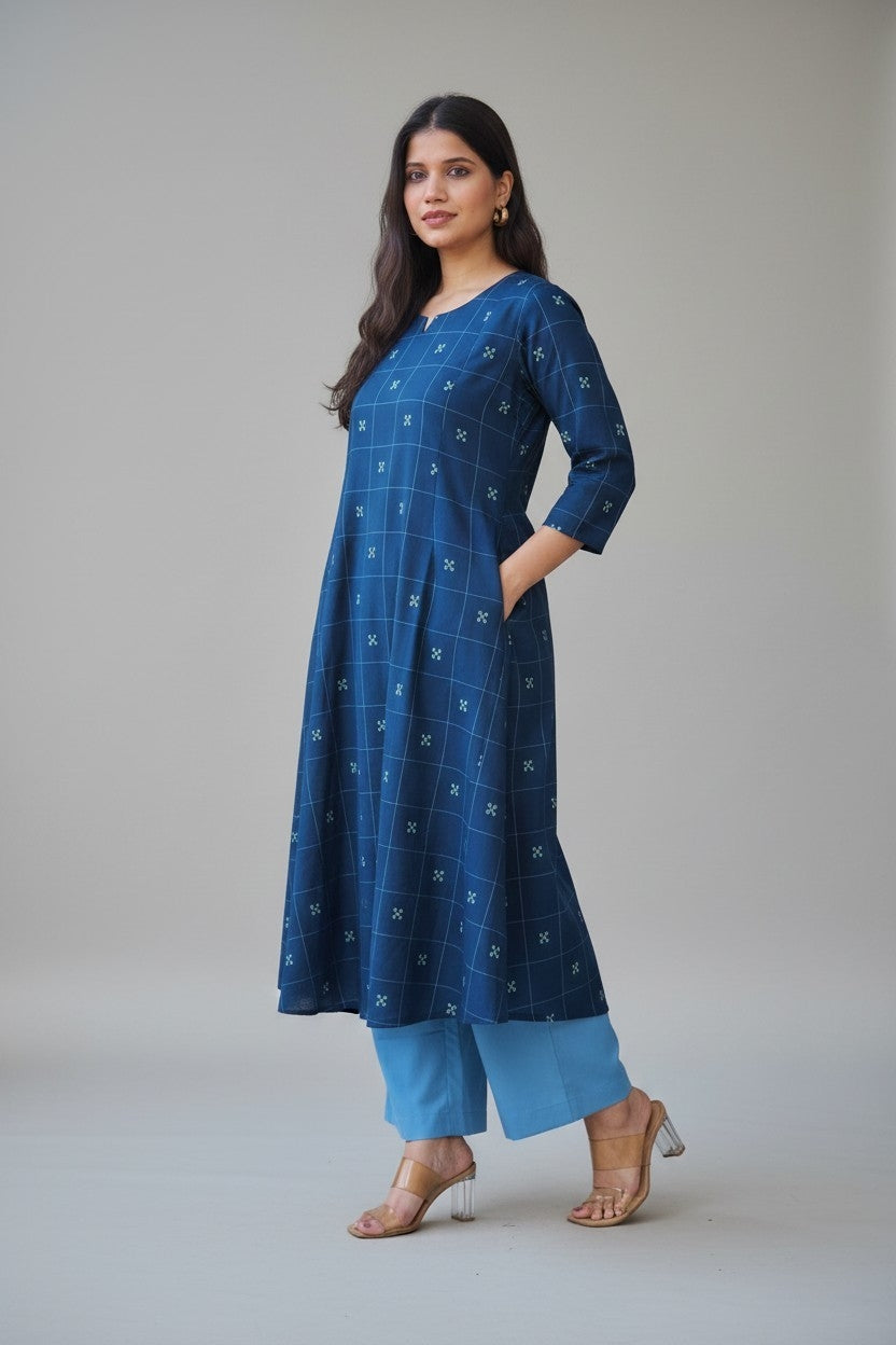 Checkered Floral Motif Kurta