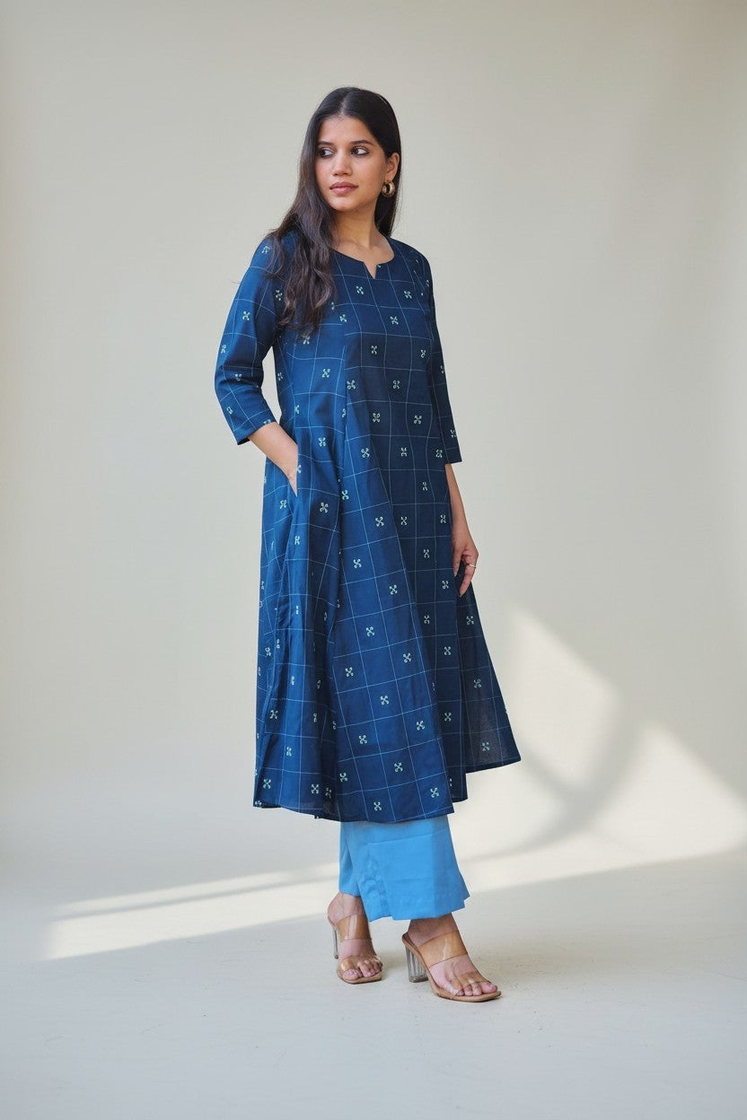 Checkered Floral Motif Kurta