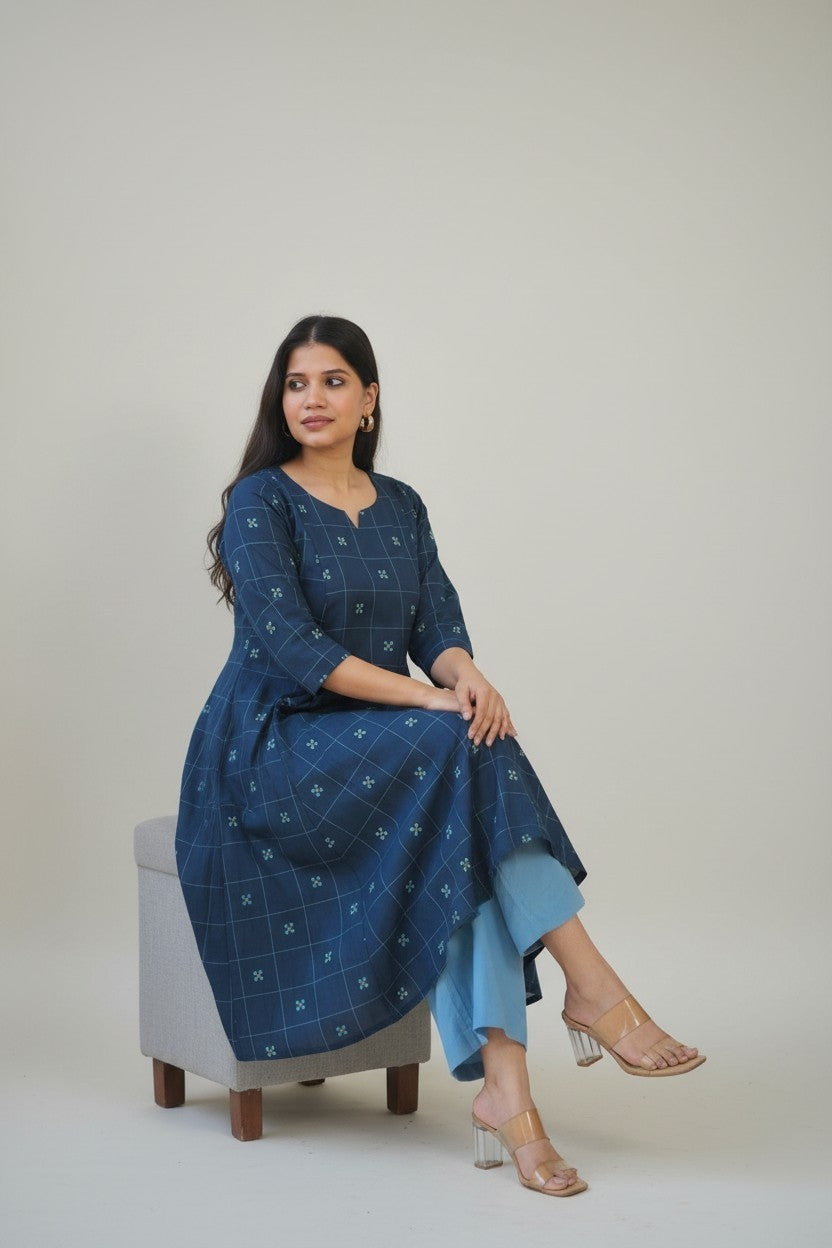 Checkered Floral Motif Kurta