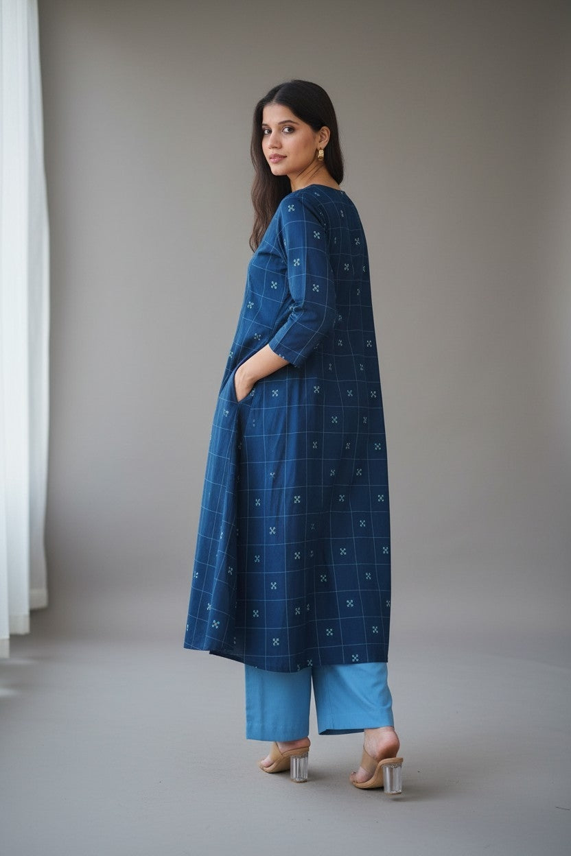 Checkered Floral Motif Kurta