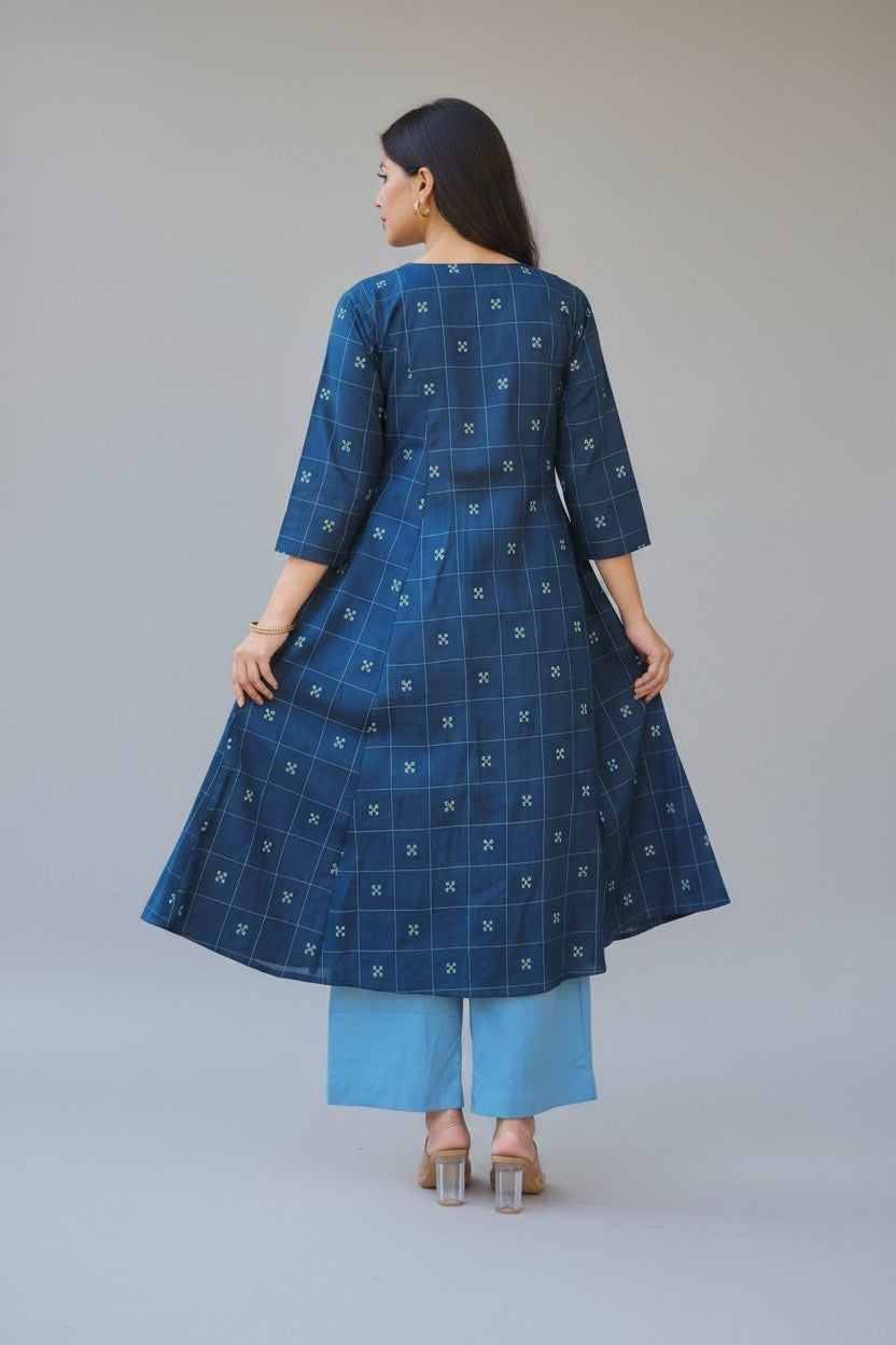 Checkered Floral Motif Kurta
