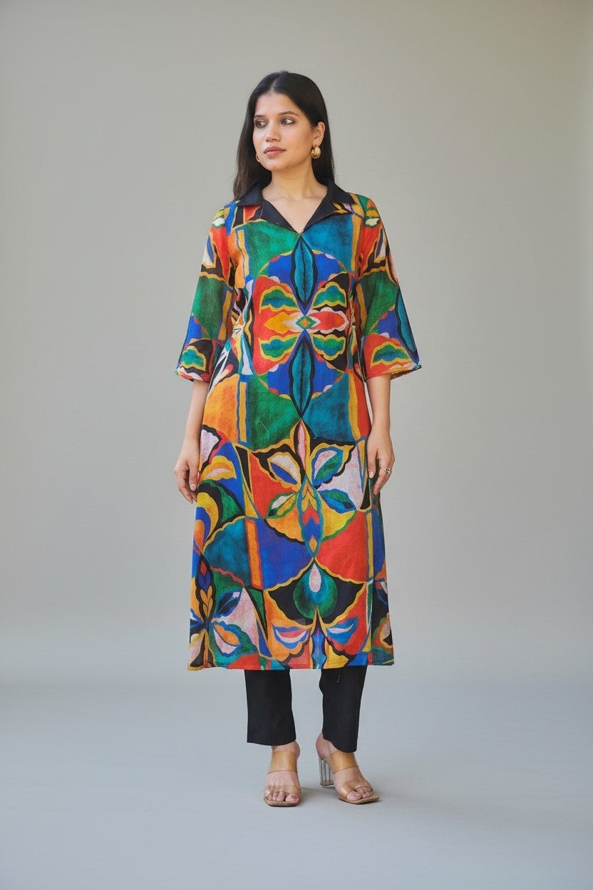 Abstract Floral Print Kurta