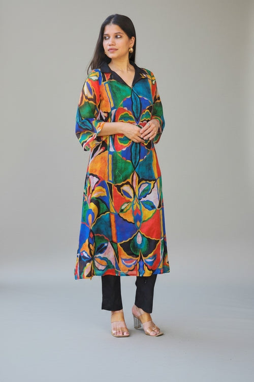 Abstract Floral Print Kurta