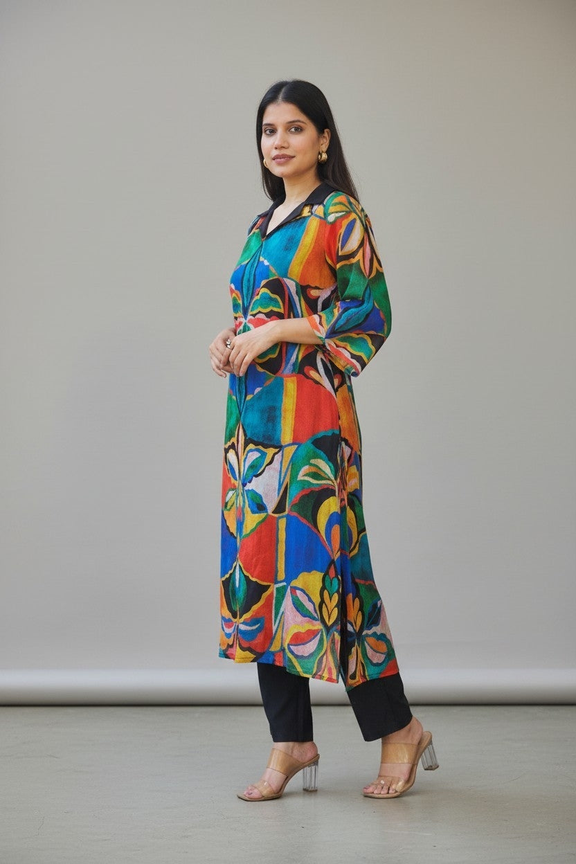 Abstract Floral Print Kurta