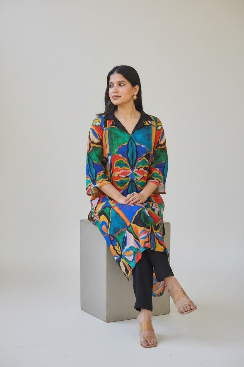 Abstract Floral Print Kurta
