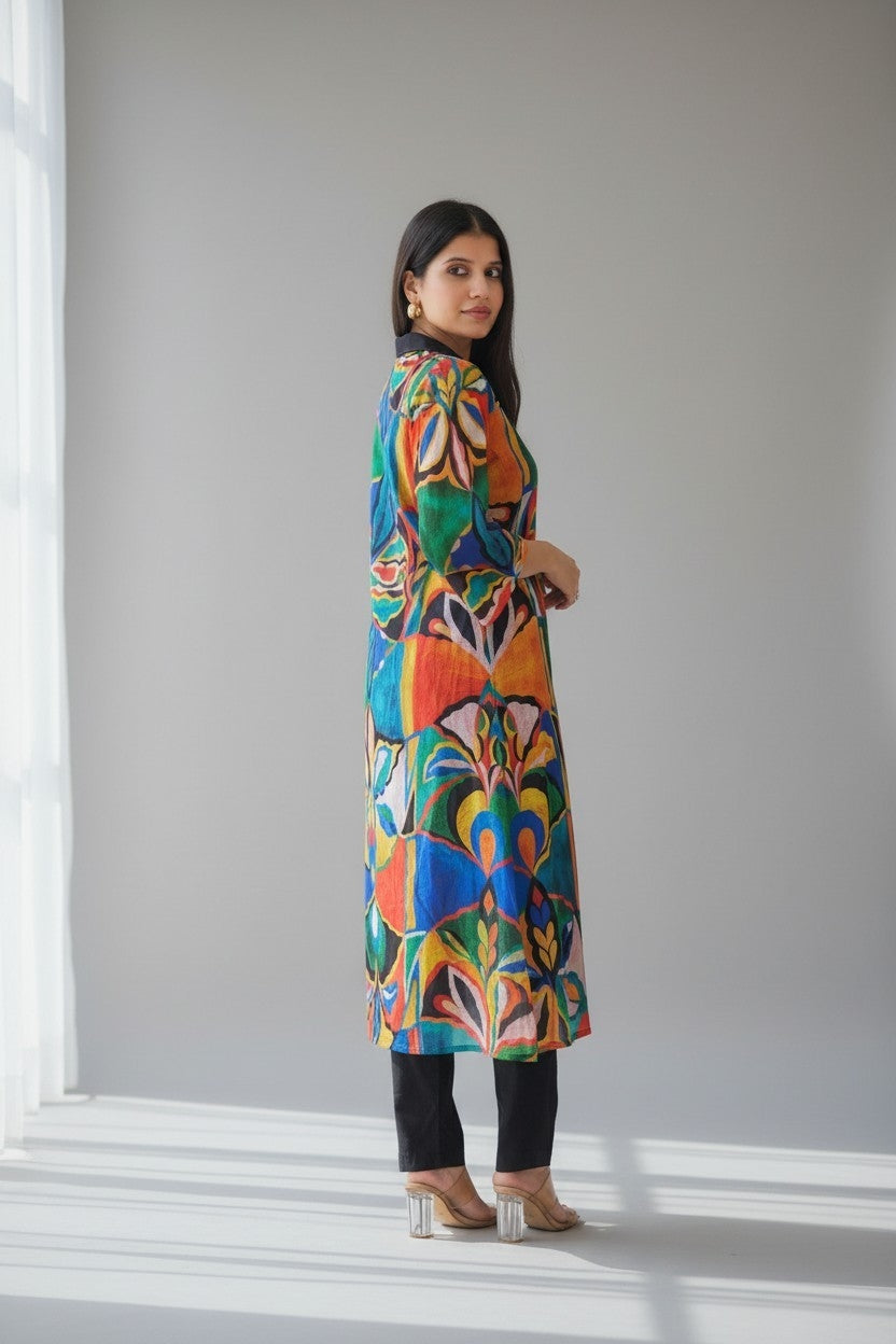 Abstract Floral Print Kurta
