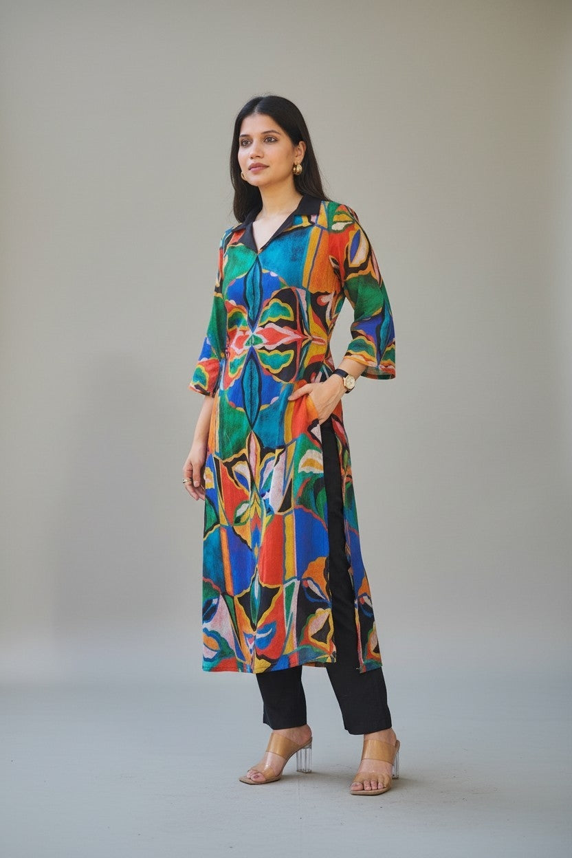 Abstract Floral Print Kurta