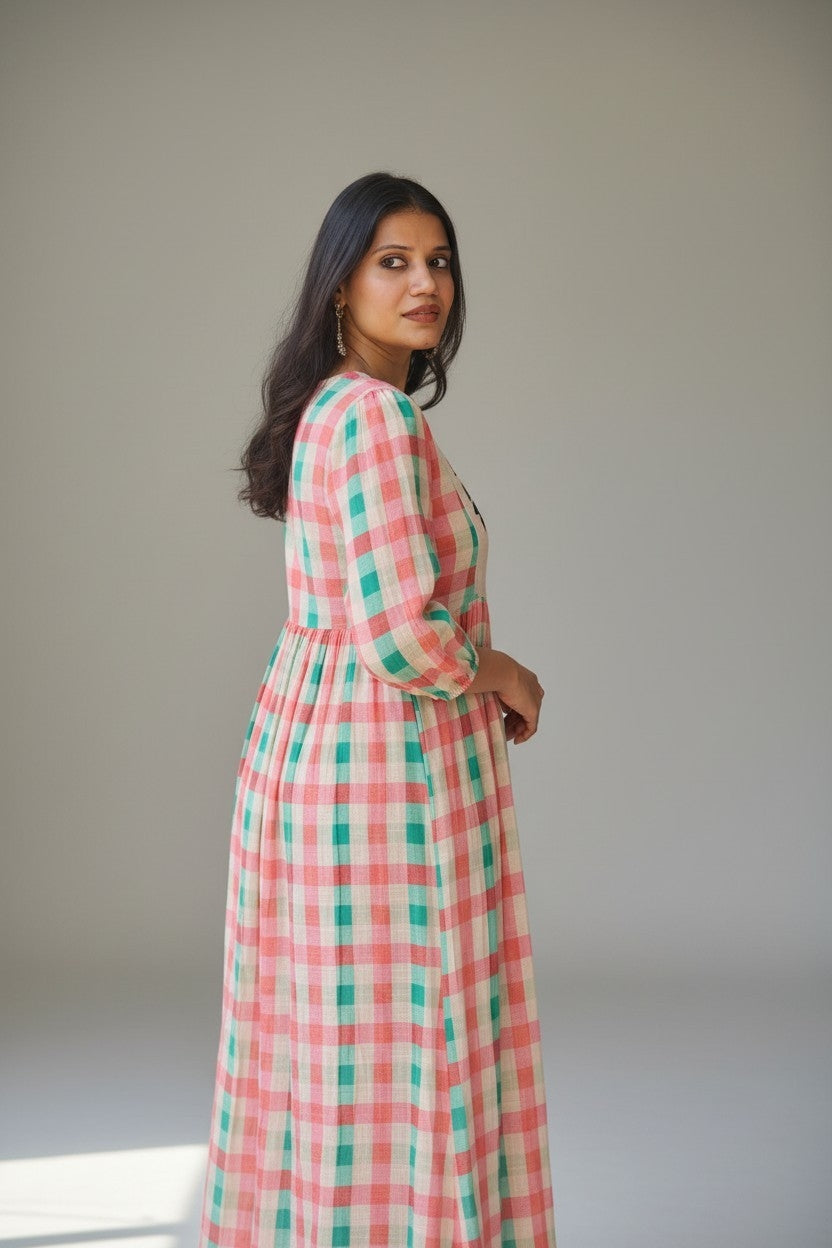 Gingham Floral Midi Dress