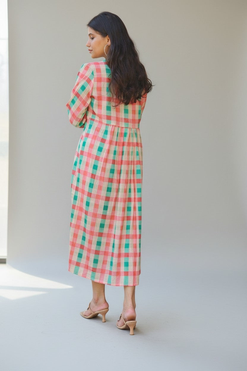 Gingham Floral Midi Dress