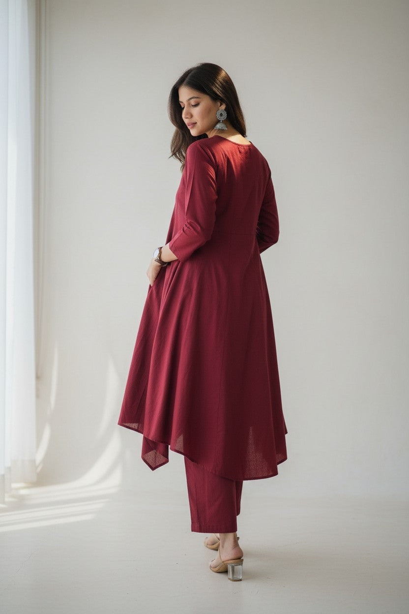 Maroon Anarkali kurta-pant