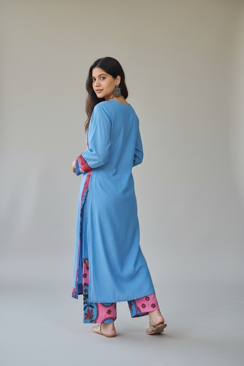 Blue Floral Embroidered Kurta Pant