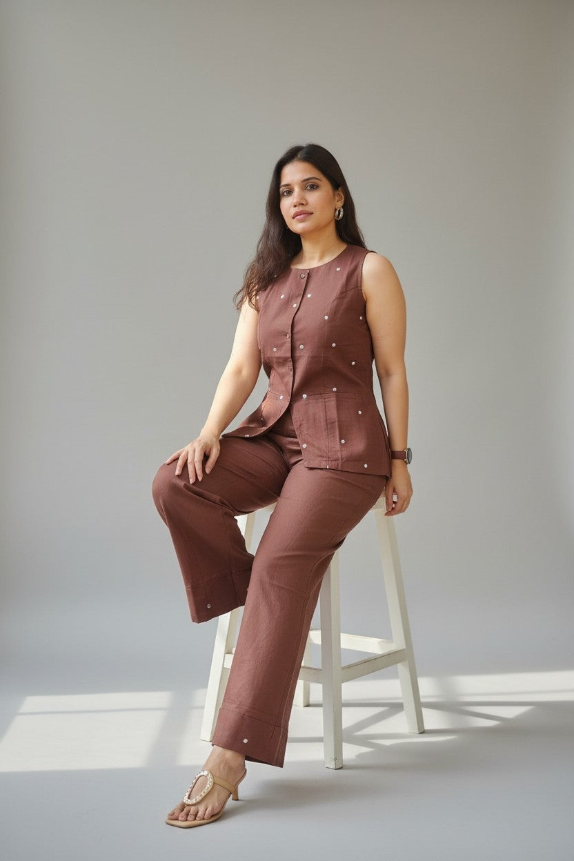 Zari Embellished Sleeveless Top & Wide-Leg Pants Co-ord Set