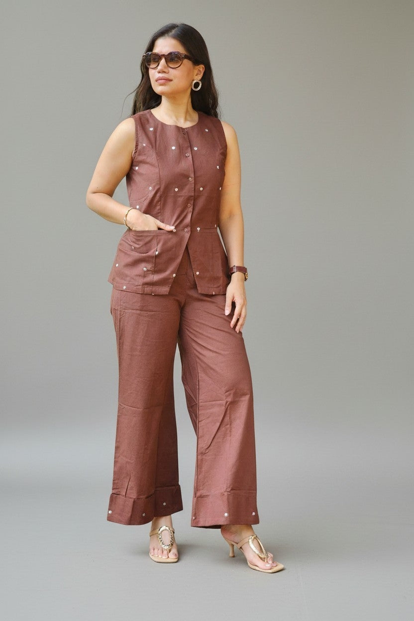 Zari Embellished Sleeveless Top & Wide-Leg Pants Co-ord Set