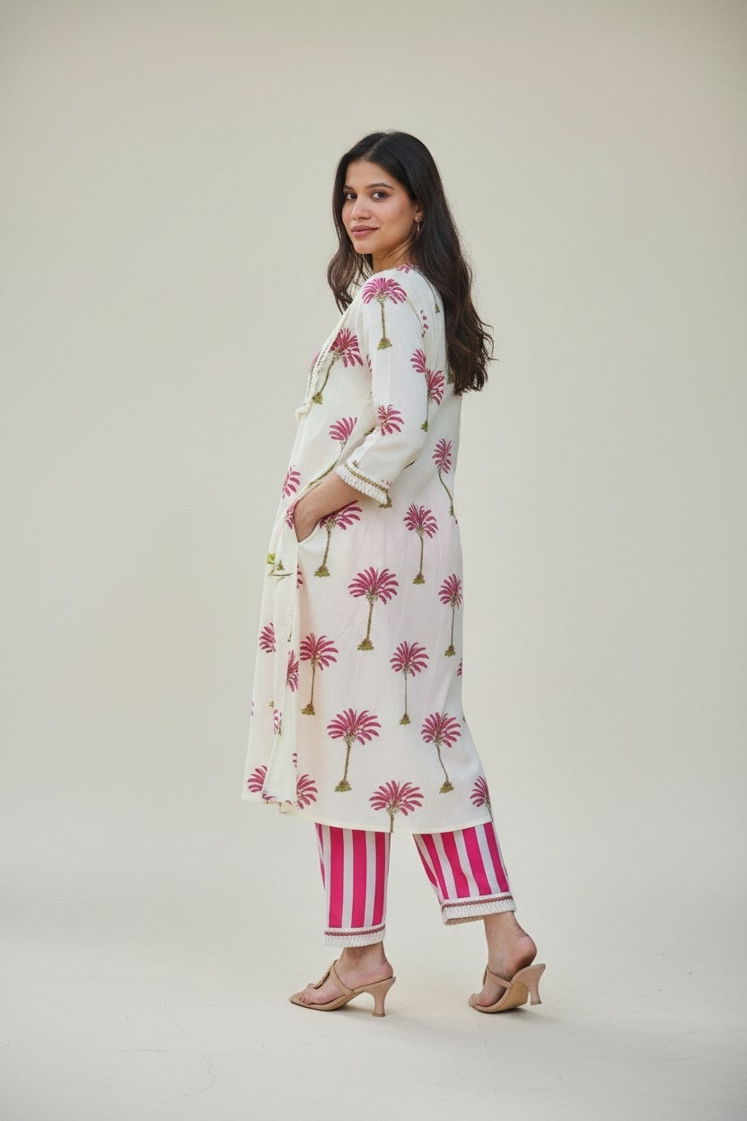 Palm Print Cotton Kurta Pant