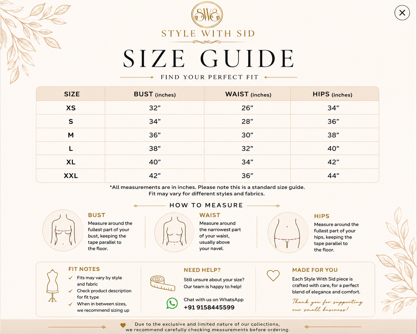 Size chart