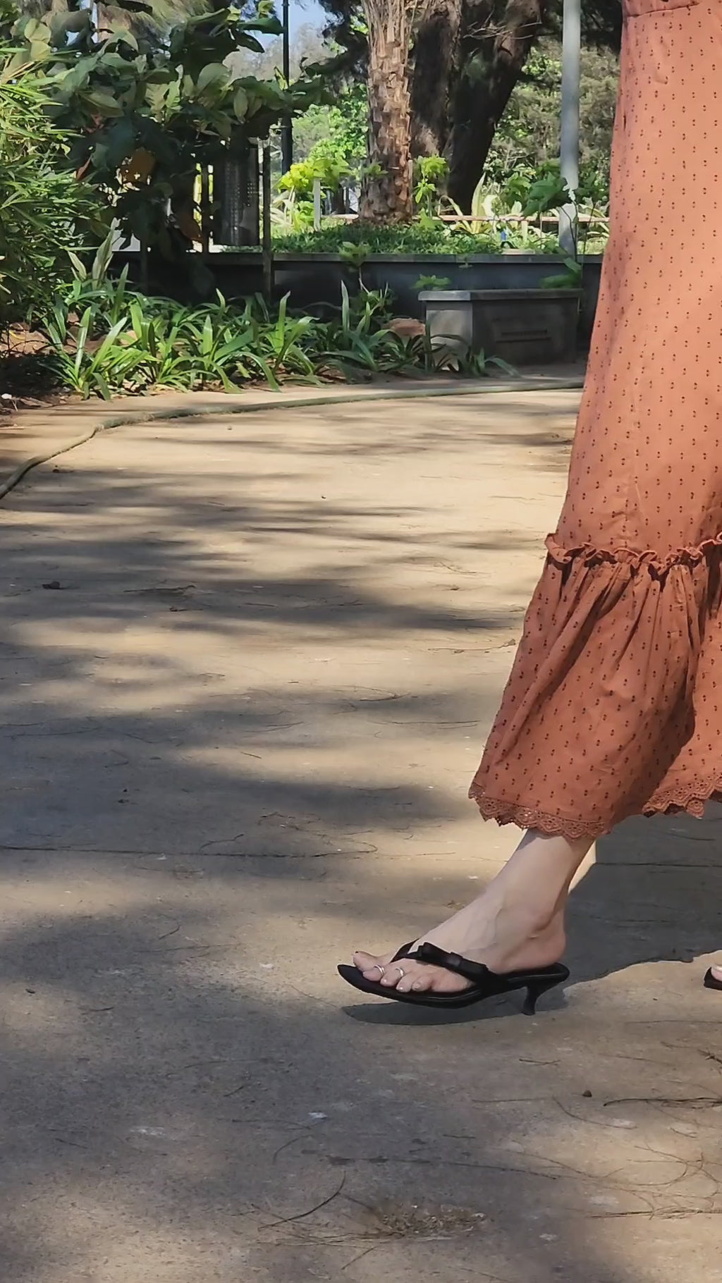 Rust Brown Floral Embroidered Midi Dress